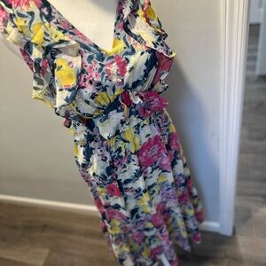 Lauren Conrad Floral Ruffle Midi Dress – Size Small